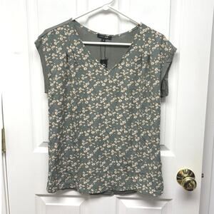 Paper Moon Blouse Green Floral Short Sleeveless Top NWT, Women's XS